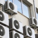 Air conditioning units on public building exterior